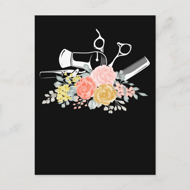 Blume Schere Frauenhaus Friseur Postkarte (Vorderseite)