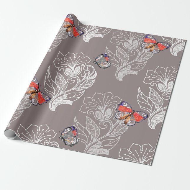 Blume, Schmetterling, Aquarell, Muster  Geschenkpapier (Ungerollt)