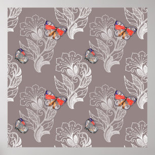 Blume, Schmetterling, Aquarell, Muster Poster