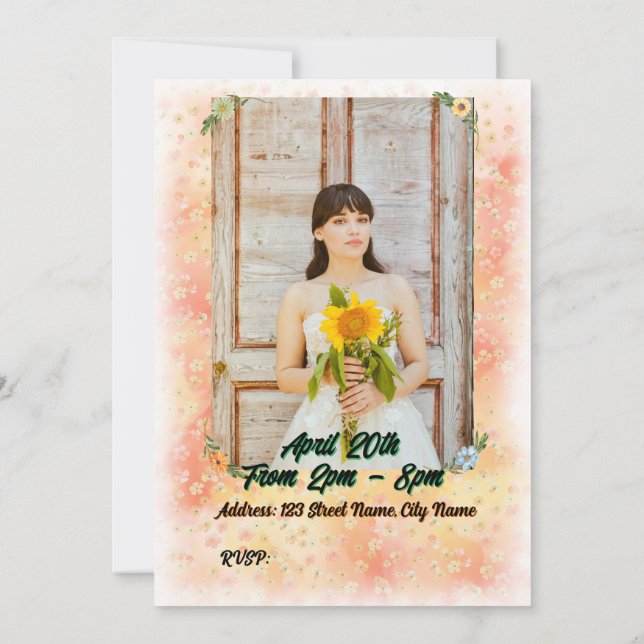 Blume & Schmetterling Einladung zum Geburtstag (Rückseite)