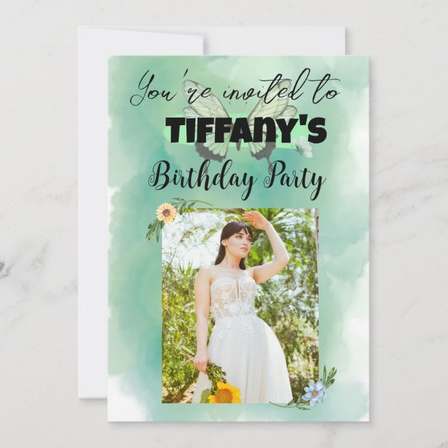 Blume & Schmetterling Einladung zum Geburtstag (Vorderseite)