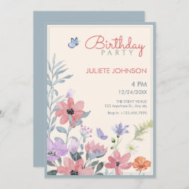 Blume-Schmetterling-Geburtstag Einladung