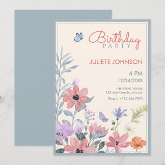 Blume-Schmetterling-Geburtstag Einladung