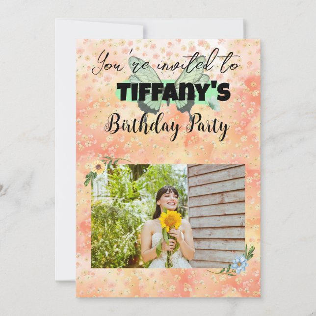 Blume & Schmetterling Ihren Foto einladen Einladung (Vorderseite)