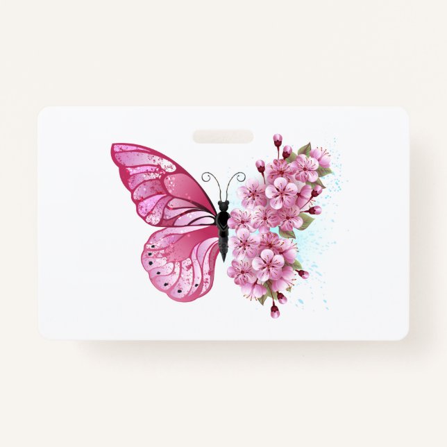Blume Schmetterling mit rosa Sakura Ausweis (Vorderseite)