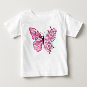 Blume Schmetterling mit rosa Sakura Baby T-shirt