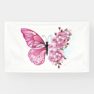 Blume Schmetterling mit rosa Sakura Banner