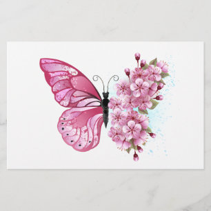 Blume Schmetterling mit rosa Sakura Briefpapier