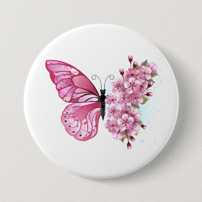 Blume Schmetterling mit rosa Sakura Button (Vorderseite)