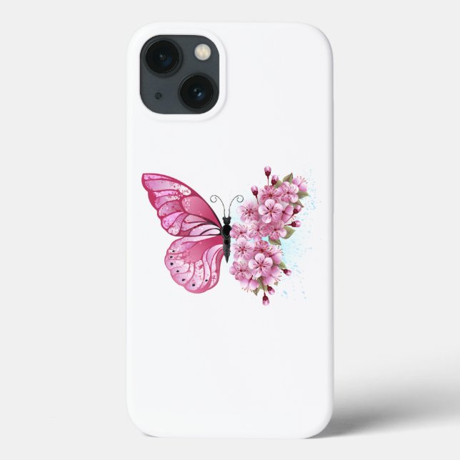Blume Schmetterling mit rosa Sakura Case-Mate iPhone Hülle (Rückseite)