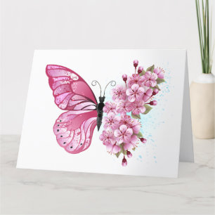 Blume Schmetterling mit rosa Sakura Dankeskarte