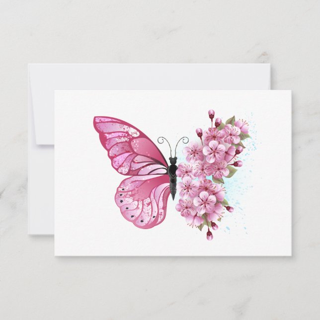 Blume Schmetterling mit rosa Sakura Dankeskarte (Vorderseite)