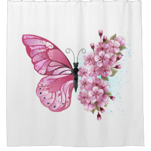 Blume Schmetterling mit rosa Sakura Duschvorhang
