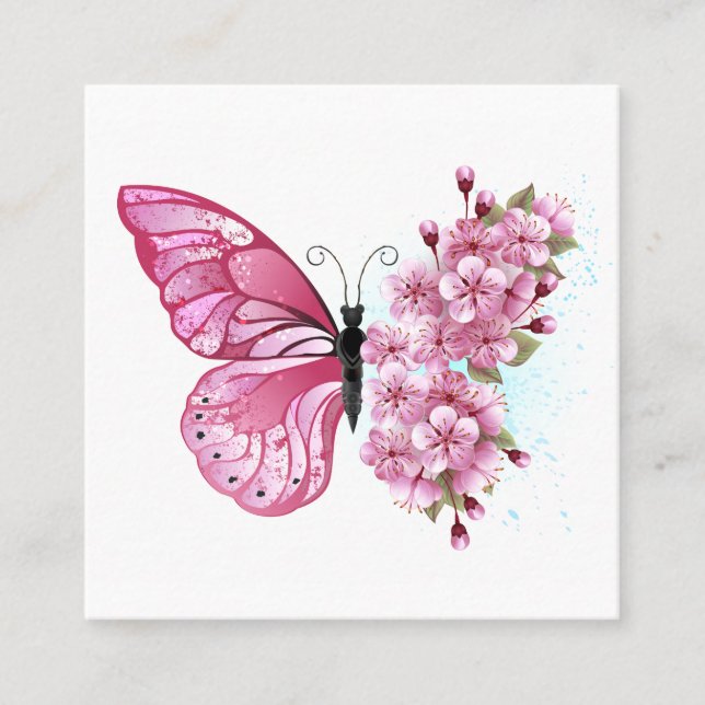 Blume Schmetterling mit rosa Sakura Empfehlungskarte (Vorderseite)