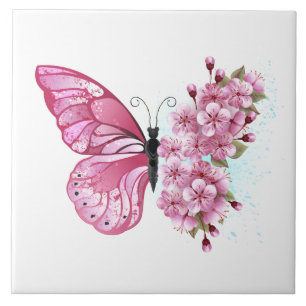 Blume Schmetterling mit rosa Sakura Fliese