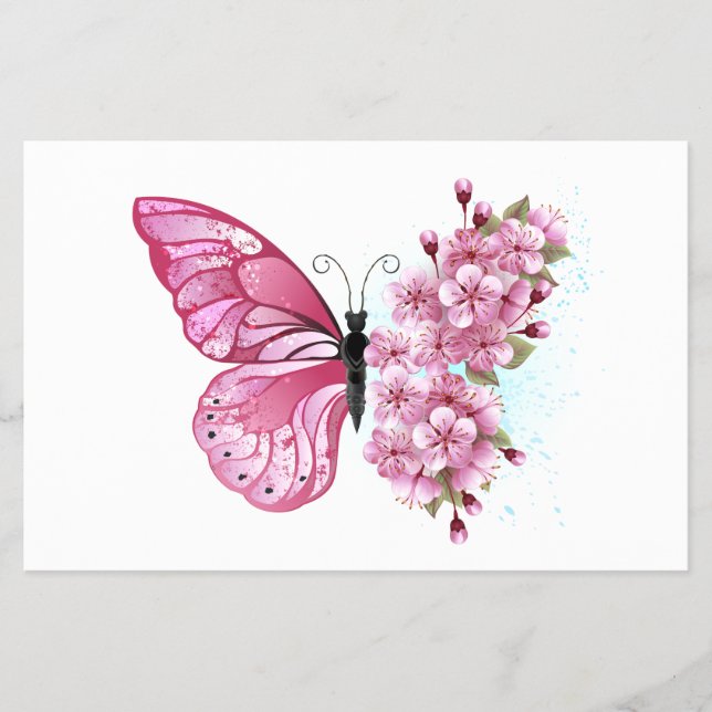 Blume Schmetterling mit rosa Sakura Flyer (Vorne)