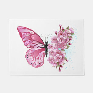 Blume Schmetterling mit rosa Sakura Fußmatte