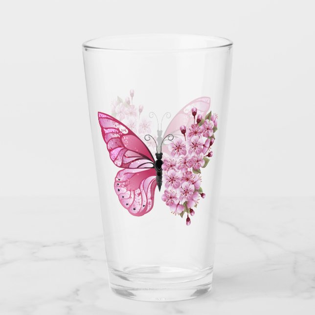Blume Schmetterling mit rosa Sakura Glas (Vorderseite)