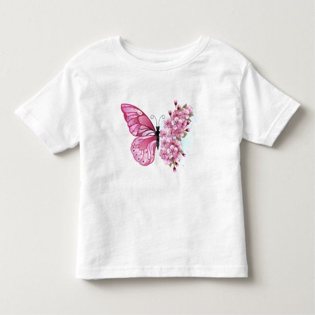 Blume Schmetterling mit rosa Sakura Kleinkind T-shirt (Vorderseite)