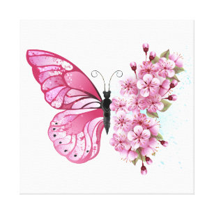 Blume Schmetterling mit rosa Sakura Leinwanddruck