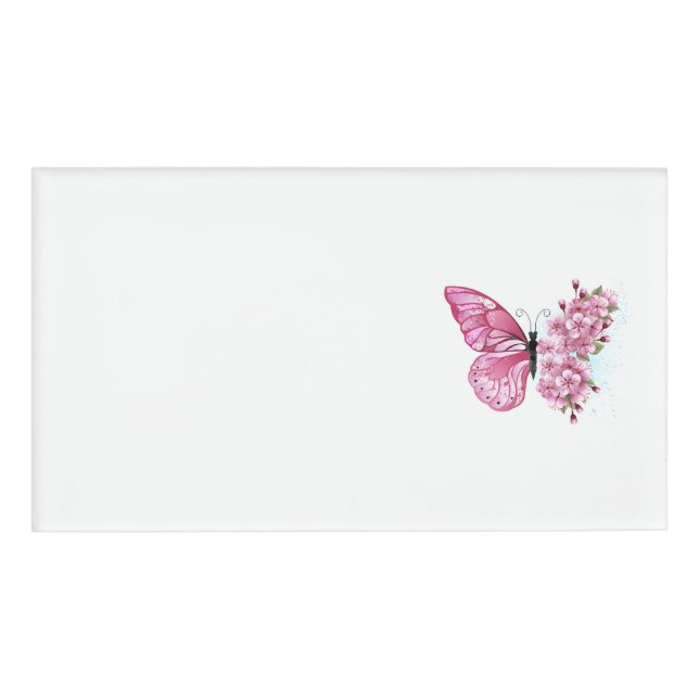 Blume Schmetterling mit rosa Sakura Namenschild (Vorderseite)