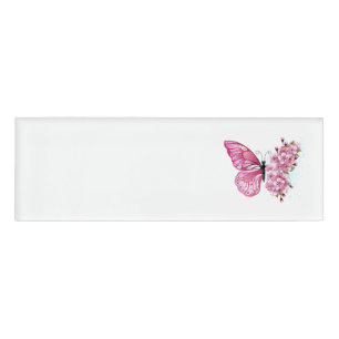 Blume Schmetterling mit rosa Sakura Namenschild