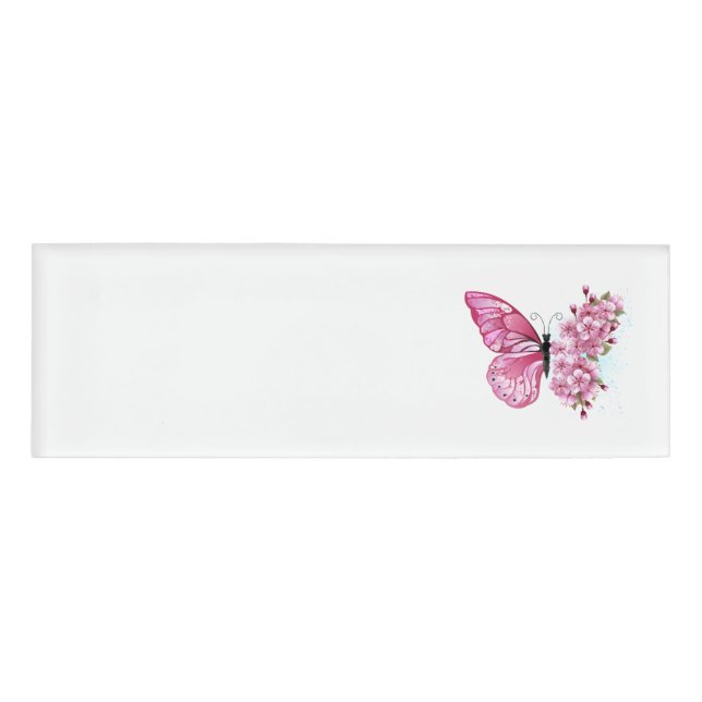 Blume Schmetterling mit rosa Sakura Namenschild (Vorderseite)