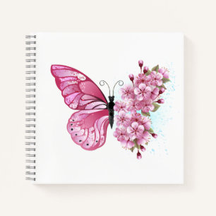 Blume Schmetterling mit rosa Sakura Notizbuch