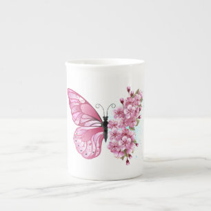 Blume Schmetterling mit rosa Sakura Prozellantasse