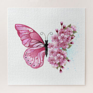 Blume Schmetterling mit rosa Sakura Puzzle