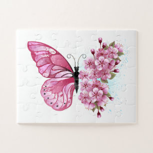 Blume Schmetterling mit rosa Sakura Puzzle