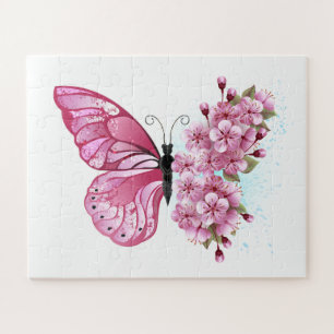 Blume Schmetterling mit rosa Sakura Puzzle