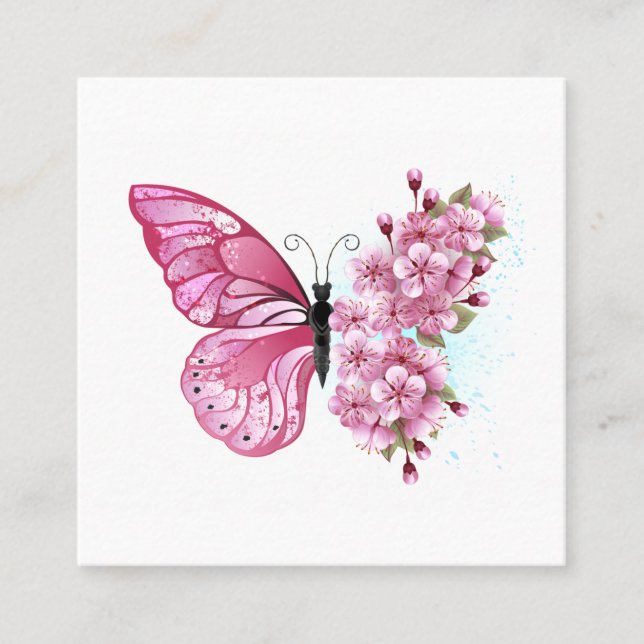 Blume Schmetterling mit rosa Sakura Quadratische Visitenkarte (Vorderseite)