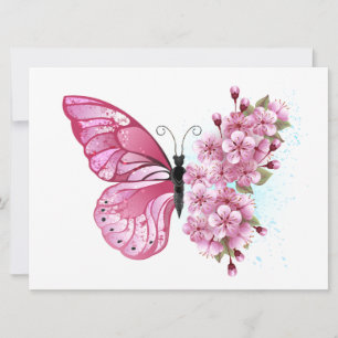 Blume Schmetterling mit rosa Sakura Save The Date