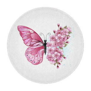 Blume Schmetterling mit rosa Sakura Schneidebrett