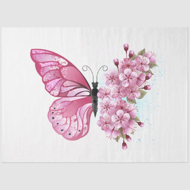 Blume Schmetterling mit rosa Sakura Seidenpapier (Vorderseite)