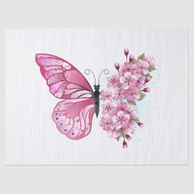 Blume Schmetterling mit rosa Sakura Seidenpapier (Vorderseite)