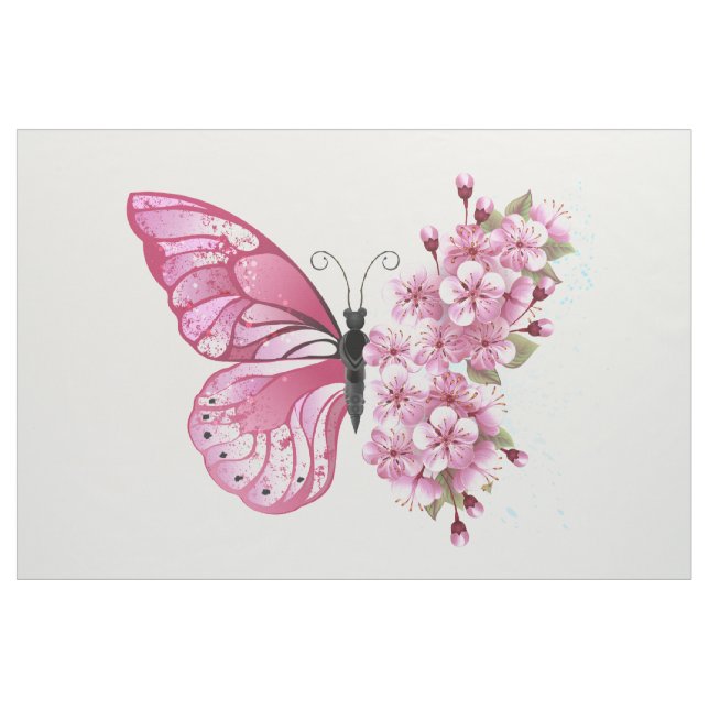 Blume Schmetterling mit rosa Sakura Stoff (Yard (91,4 cm))
