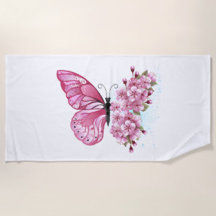 Blume Schmetterling mit rosa Sakura Strandtuch