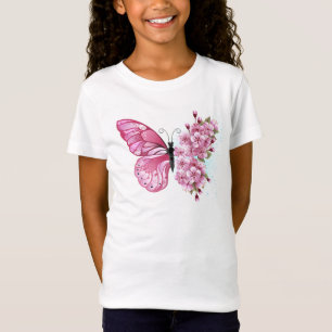 Blume Schmetterling mit rosa Sakura T-Shirt