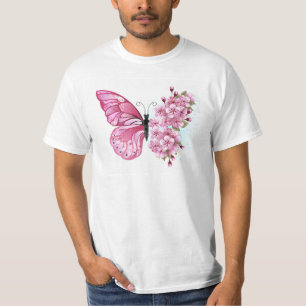 Blume Schmetterling mit rosa Sakura T-Shirt