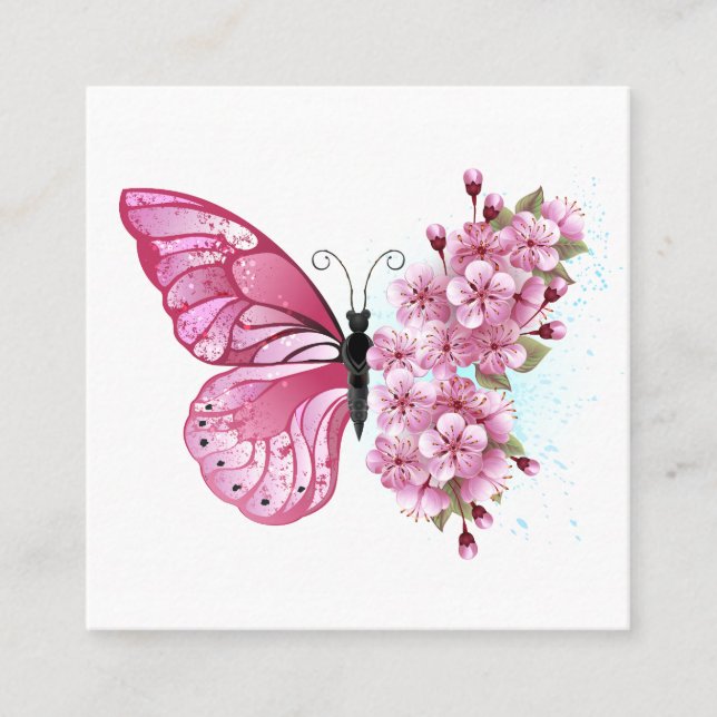 Blume Schmetterling mit rosa Sakura Terminkarte (Vorderseite)