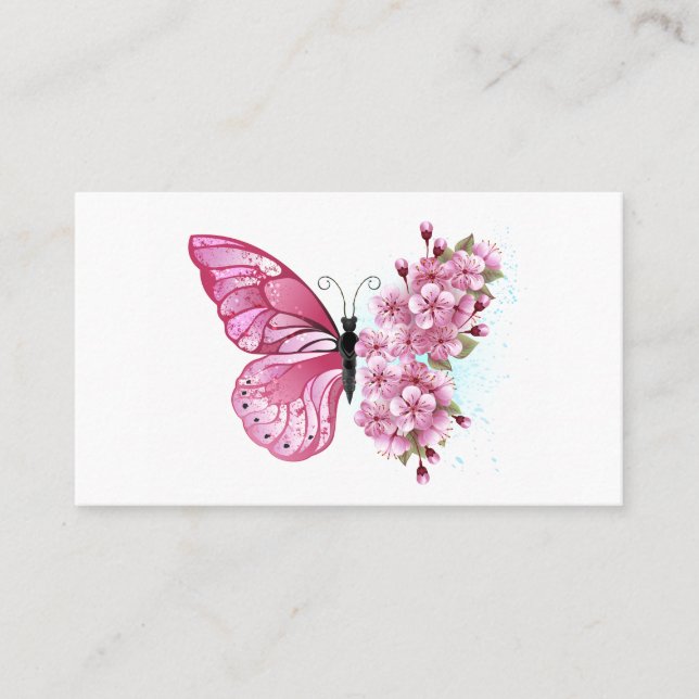 Blume Schmetterling mit rosa Sakura Treuekarte (Vorderseite)