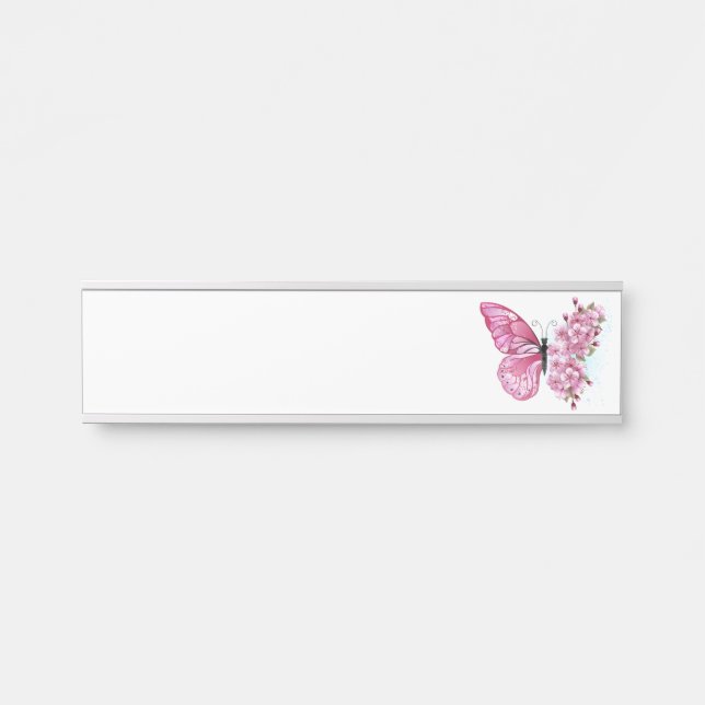 Blume Schmetterling mit rosa Sakura Türschild (Vorderseite )