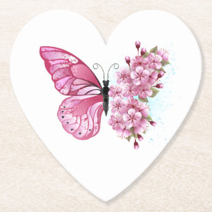 Blume Schmetterling mit rosa Sakura Untersetzer