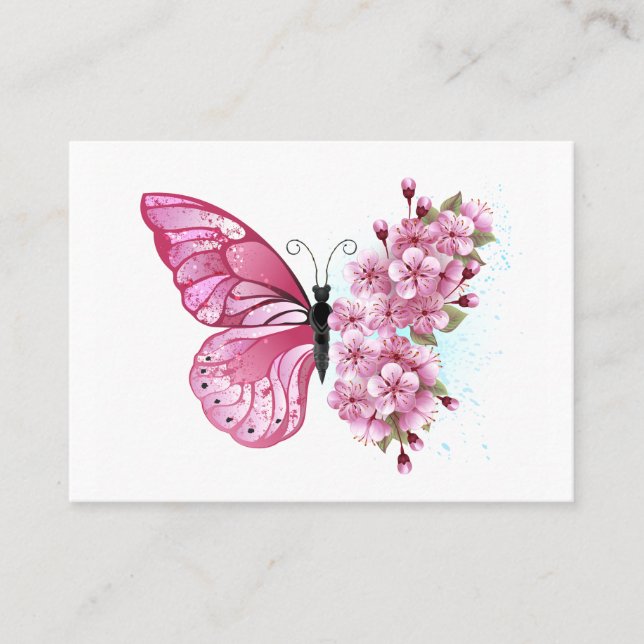 Blume Schmetterling mit rosa Sakura Visitenkarte (Vorderseite)