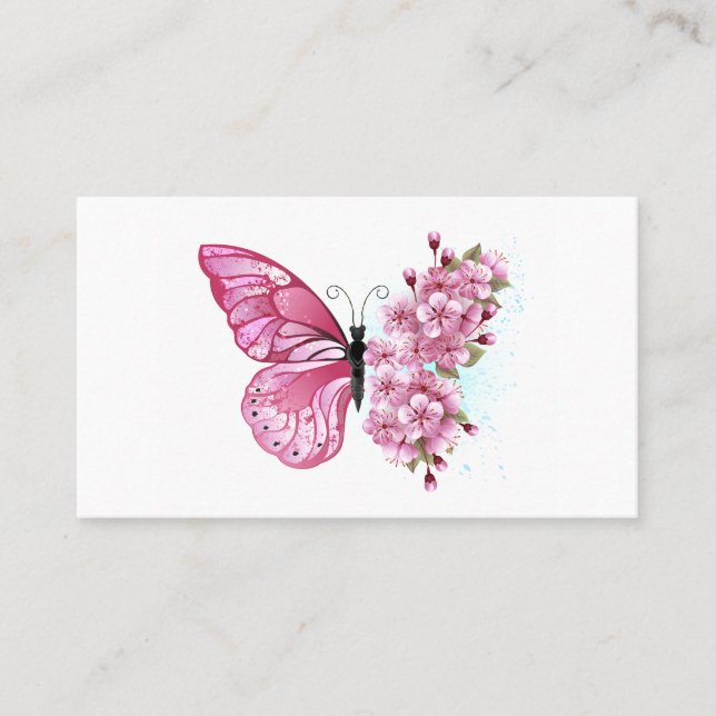 Blume Schmetterling mit rosa Sakura Visitenkarte (Vorderseite)