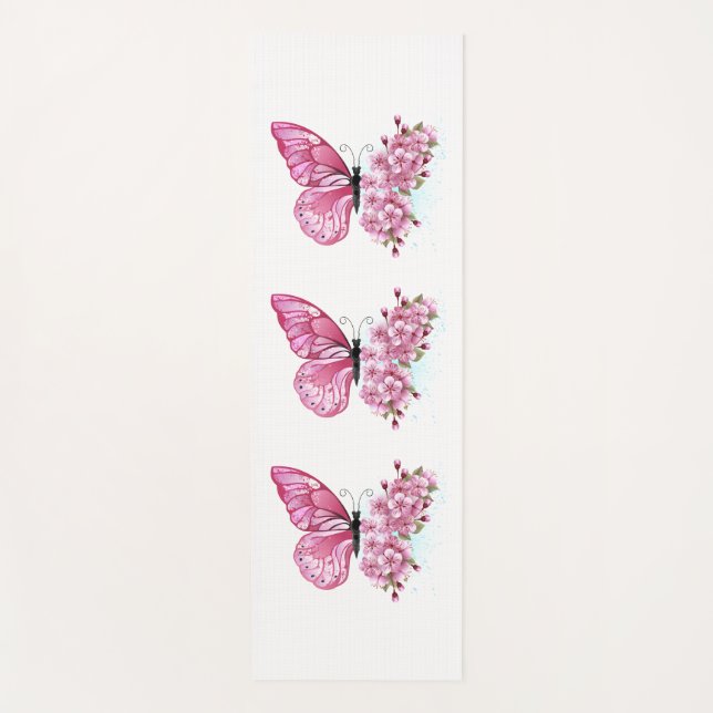 Blume Schmetterling mit rosa Sakura Yogamatte (Vorderseite)