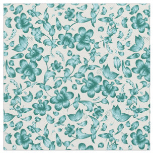 Blume Schmetterlinge Frühlingsblüte Aquamarin auf  Stoff