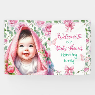 Blume & Schmetterlinge Rosa Babydusche Empfang Banner